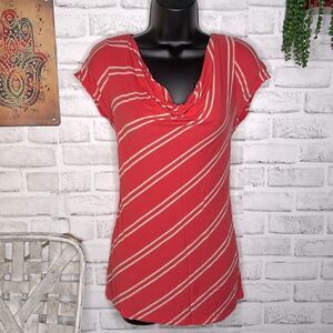 The Limited Slouch Scoop Neck Coral Striped Top Shirt Oversized Boho Size Small